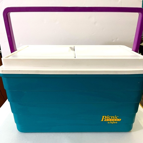Igloo Other - Retro “The Picnic Basket” Igloo Cooler Vintage Insulated Teal & Purple 80/90’s